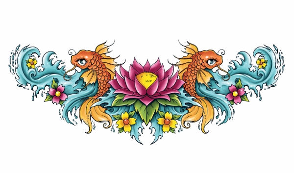 This is one of the many lower back tattoo designs for women Koi Lower Back